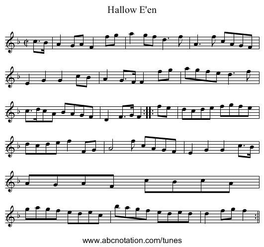 Hallow E'en - staff notation
