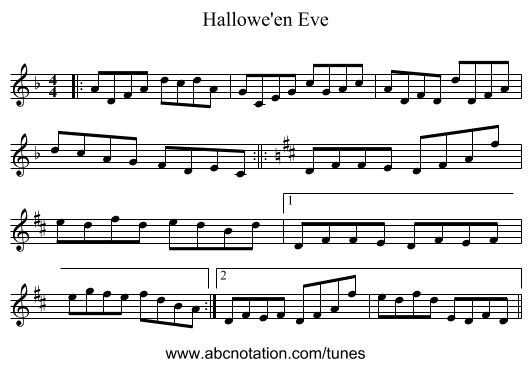 Hallowe'en Eve - staff notation
