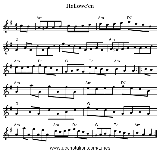Hallowe'en - staff notation
