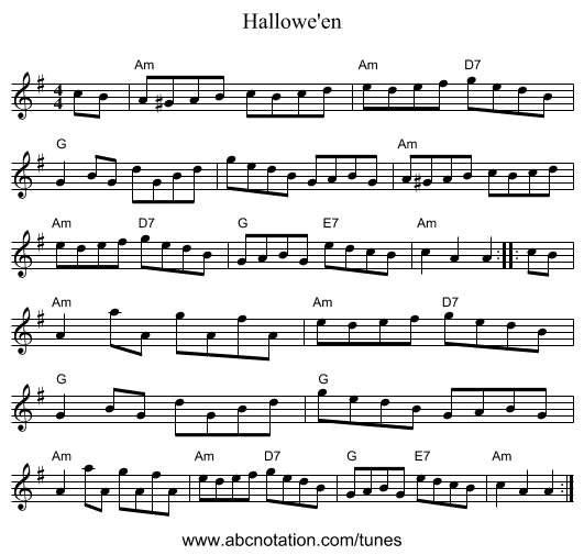 Hallowe'en - staff notation