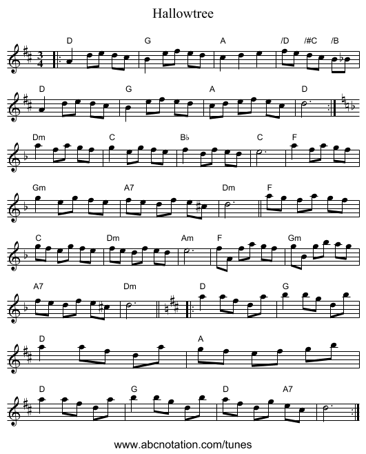 Hallowtree - staff notation