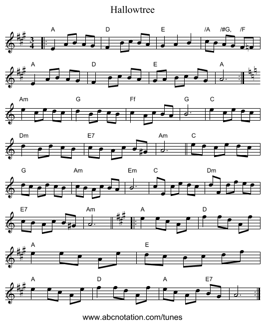 Hallowtree - staff notation
