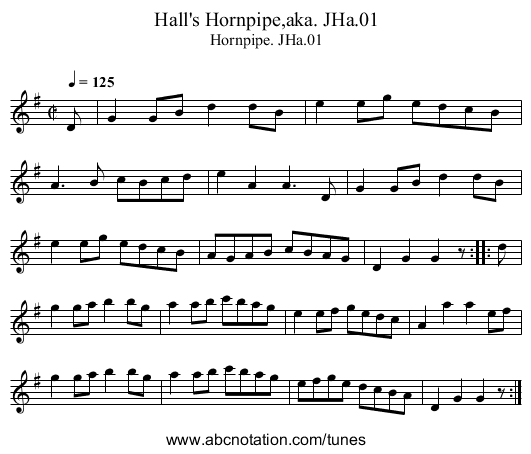 Hall's Hornpipe,aka. JHa.01 - staff notation