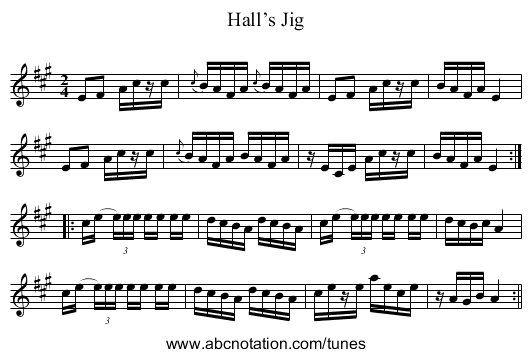 Hall’s Jig - staff notation