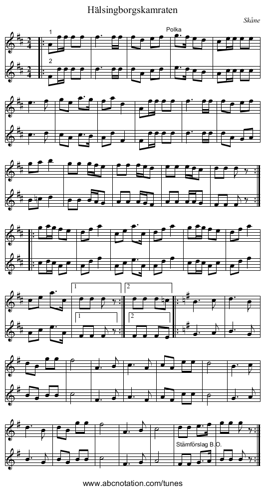 Hälsingborgskamraten - staff notation