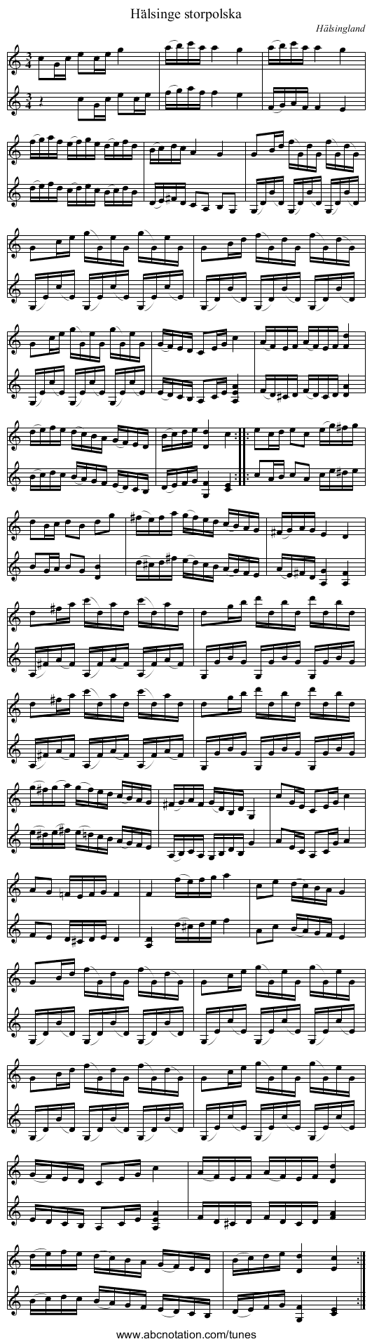 Hälsinge storpolska - staff notation