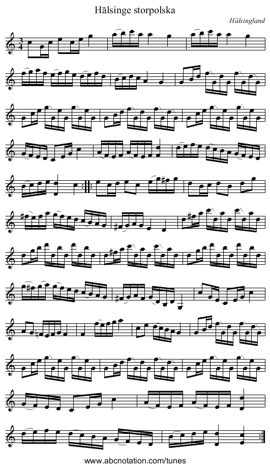 Hälsinge storpolska - staff notation