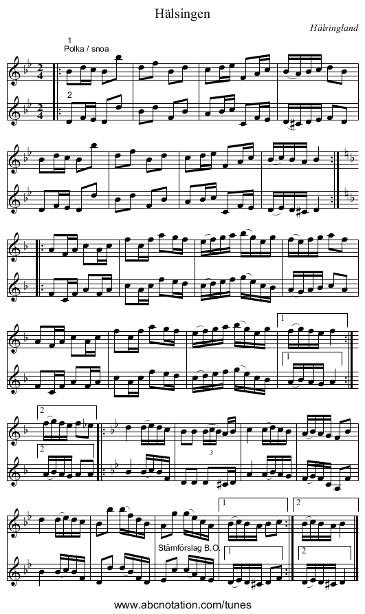 Hälsingen - staff notation