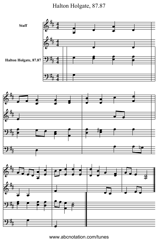Halton Holgate, 87.87 - staff notation