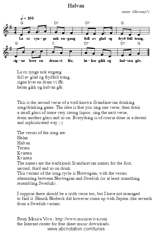 Halvan - staff notation