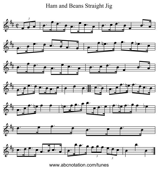 Ham and Beans Straight Jig - staff notation