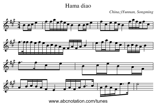 Hama diao - staff notation