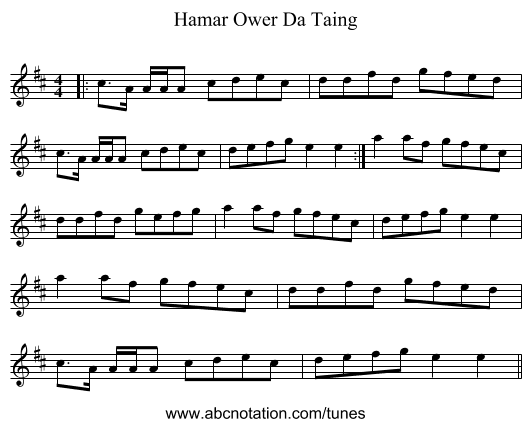 Hamar Ower Da Taing - staff notation