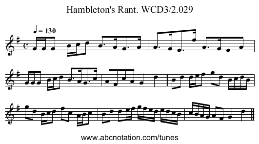 Hambleton's Rant. WCD3/2.029 - staff notation