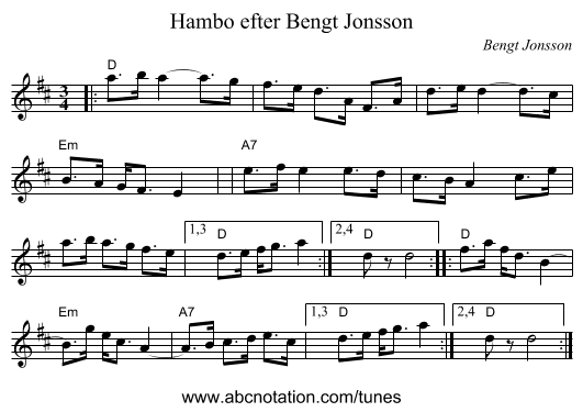 Hambo efter Bengt Jonsson - staff notation