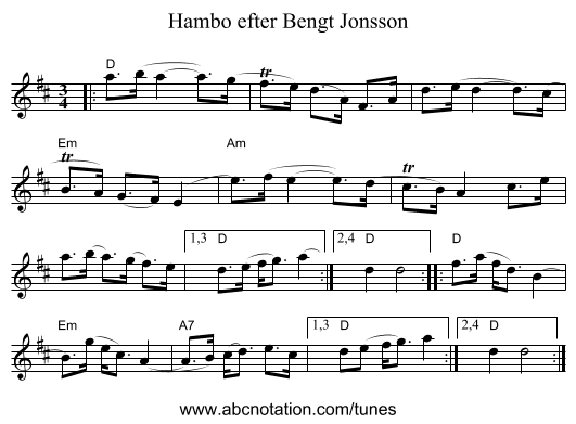 Hambo efter Bengt Jonsson - staff notation