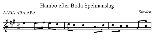 Hambo efter Boda Spelmanslag - staff notation