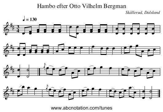 Hambo efter Otto Vilhelm Bergman - staff notation