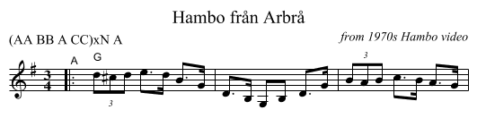 Hambo fr&aring;n Arbr&aring; - staff notation