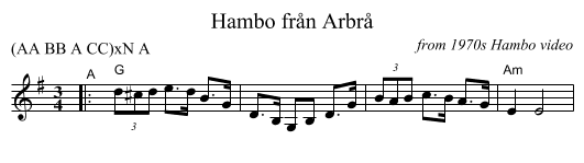 Hambo fr&aring;n Arbr&aring; - staff notation