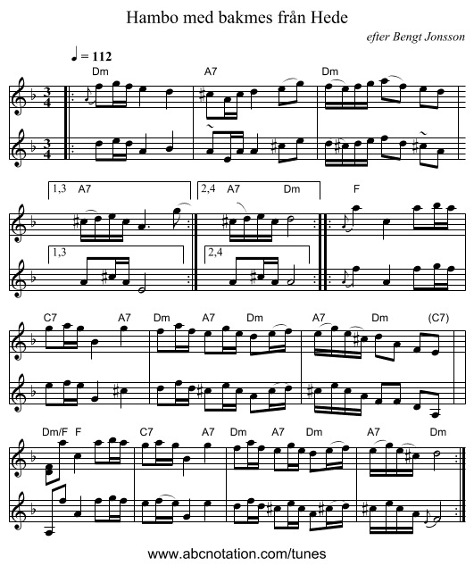 Hambo med bakmes från Hede - staff notation