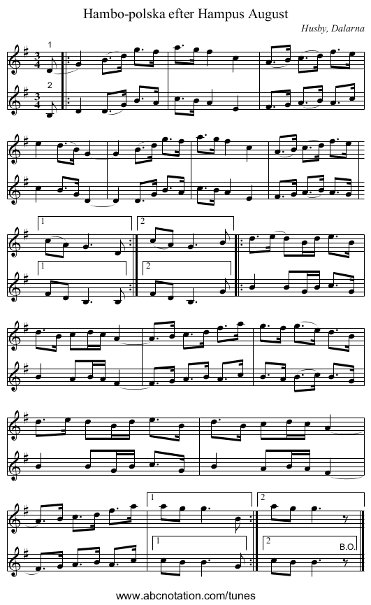 Hambo-polska efter Hampus August - staff notation