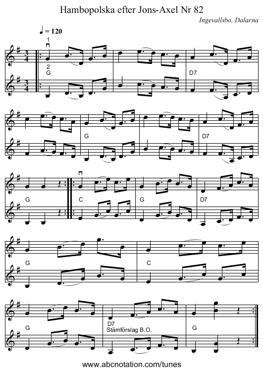 Hambopolska efter Jons-Axel Nr 82 - staff notation