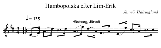 Hambopolska efter Lim-Erik - staff notation