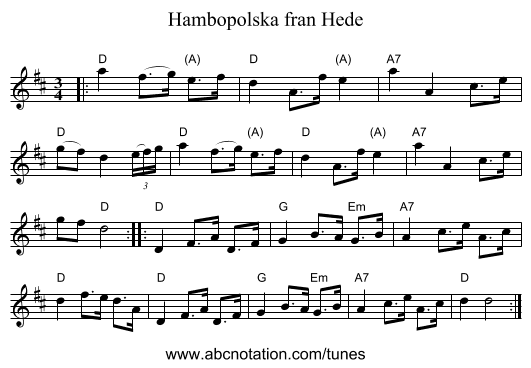 Hambopolska fran Hede - staff notation