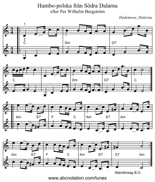 Hambo-polska från Södra Dalarna - staff notation