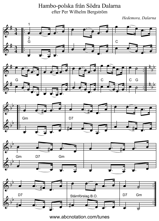 Hambo-polska från Södra Dalarna - staff notation