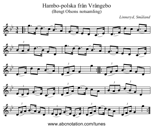 Hambo-polska från Vrångebo - staff notation