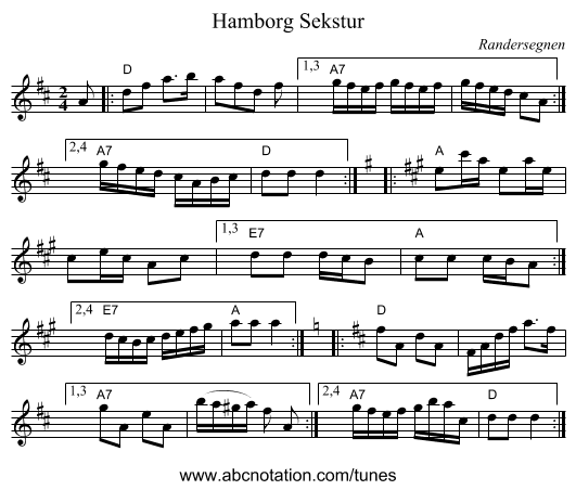 Hamborg Sekstur - staff notation