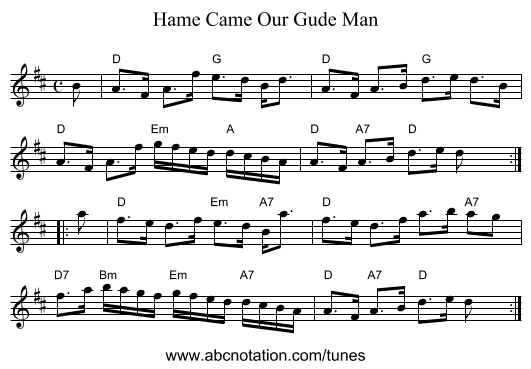 Hame Came Our Gude Man - staff notation