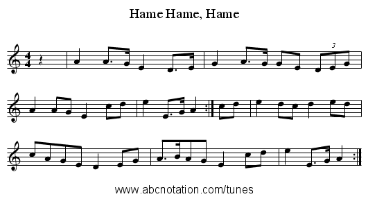 Hame, Hame, Hame - staff notation