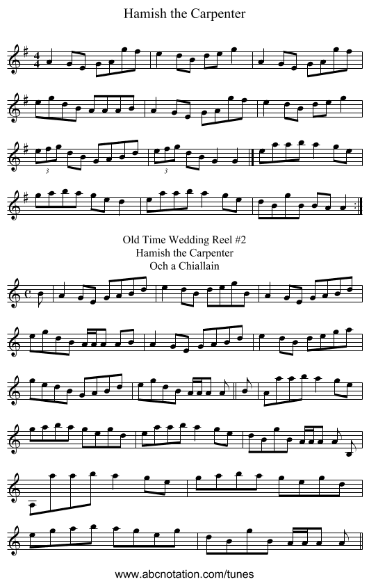 Hamish the Carpenter - staff notation