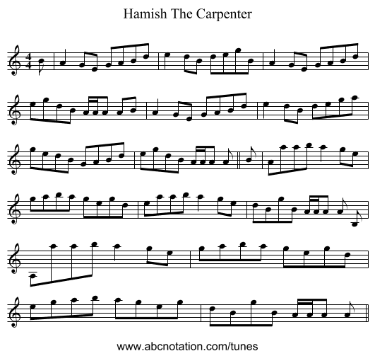 Hamish The Carpenter - staff notation