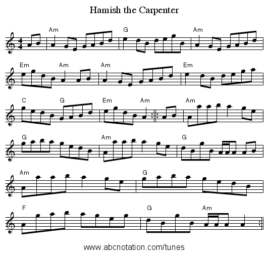 Hamish the Carpenter - staff notation