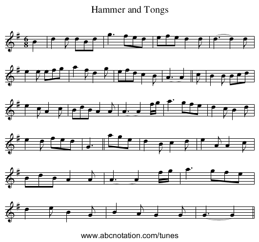 Hammer and Tongs - staff notation