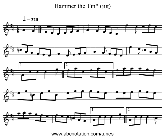 Hammer the Tin* (jig) - staff notation