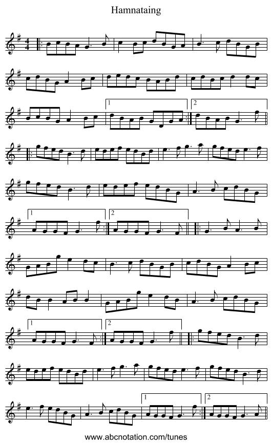 Hamnataing - staff notation