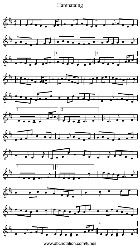Hamnataing - staff notation