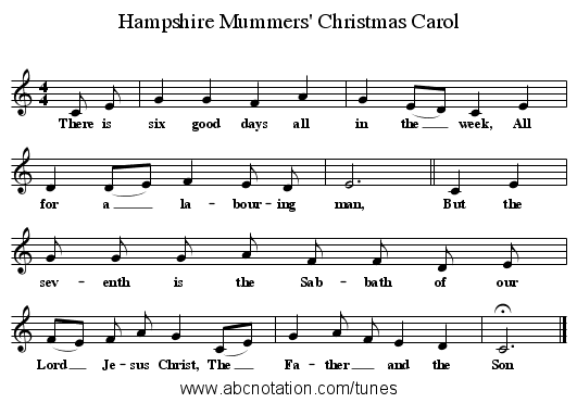Hampshire Mummers' Christmas Carol - staff notation