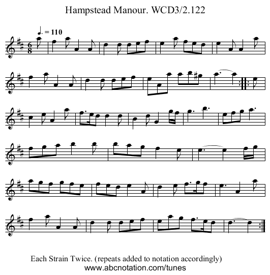 Hampstead Manour. WCD3/2.122 - staff notation
