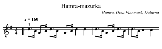 Hamra-mazurka - staff notation