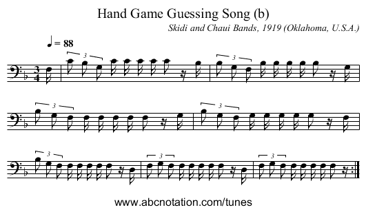 Hand Game Guessing Song (b) - staff notation