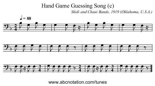 Hand Game Guessing Song (c) - staff notation