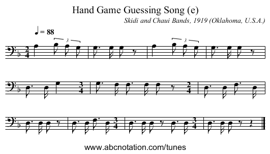 Hand Game Guessing Song (e) - staff notation