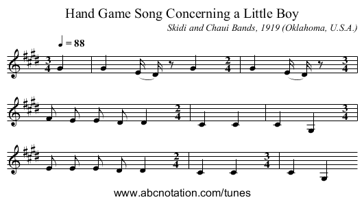 Hand Game Song Concerning a Little Boy - staff notation