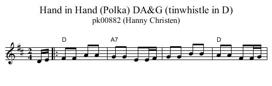 Hand in Hand (Polka) DA&G (tinwhistle in D) - staff notation
